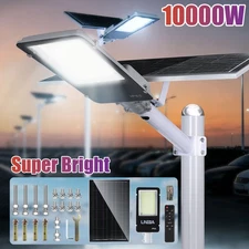 10000W Commercial Solar Street Light Outdoor Waterproof Dusk Dawn Road Lamp+Pole
