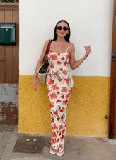 SLA The Label Dress Size XS Petite Capri Floral Midi Bodycon Backless Resort