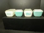 Vintage Pyrex Butterprint Amish Refrigerator Dish Set 502, blue turquoise 501