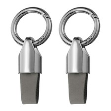 2pcs Car Key Chain Ring Clip, Leather Keychain Key Fob, Silver Tone Grey