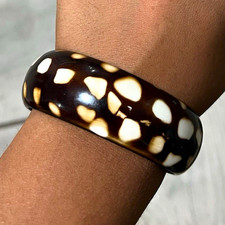 Vintage Brown Cream Spotted Plastic Bangle Bracelet, Brown/Cream Colorway