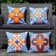 Outdoor Pillow Covers Waterproof Set of 4 18" x 18" Pack of 4 Blueorange