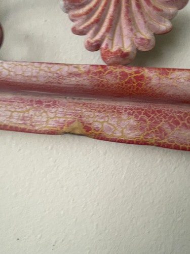 Decorative Wall Piece In Red/Coral With Cracked Gold Finish - Picture 7 of 11