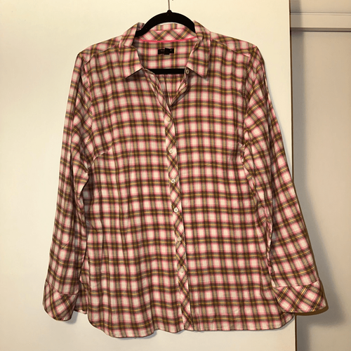 Talbots Petite XLP Kragen Knopfleiste LS Damenbluse pink bunt kariert gebraucht, in einwandfreiem Zustand