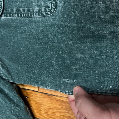 Vintage LL Bean Grunge Fade Workwear Denim Flannel Lined Shirt Forrest Green USA - Picture 7 of 12