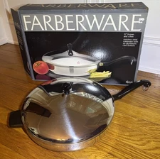 Vintage Faberware Skillet Frypan 12" Aluminum Clad Stainless Steel NEW #863/4