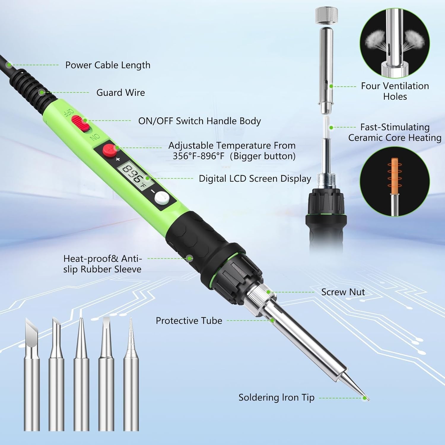 80W LCD Digital Soldering Iron Kit with Tips & Accessories