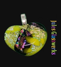 Hand Crafted  Dichroic Fused Glass Heart Pendant Necklace W/ Chain #1205