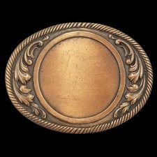 Oval Western Rope Scroll Center Blank Belt Buckle Vintage Metal Copper Color