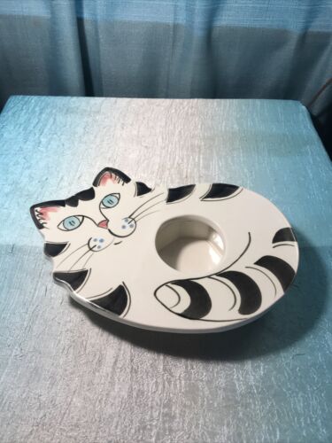 Vintage Hand Made Catnip Planter Spoiled Cat Live Stoneware Plant Buffet Table - Picture 1 of 4