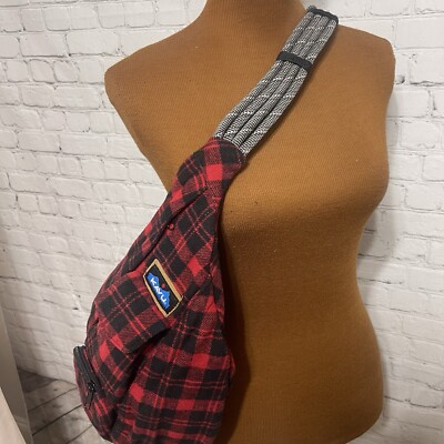 Kavu Sling Bag Buffalo Plaid Red Black Backpack Rope Bag  display picture 1