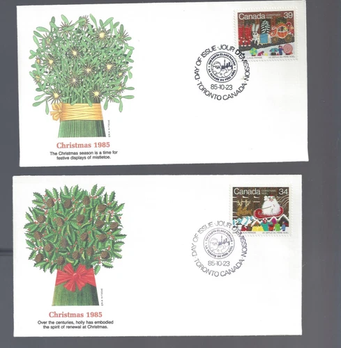 2 1985 Canada Christmas issue FDC's; Fleetwood cachets