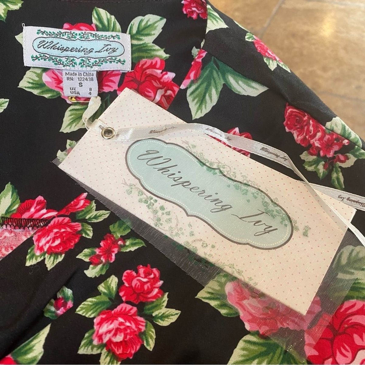 NWT~WHISPERING IVY Women Retro Floral Button Front Tie Waist Midi