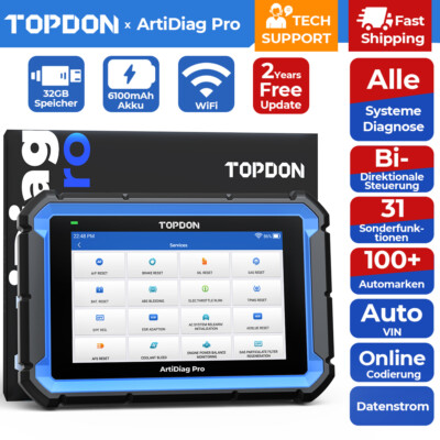  TOPDON Artidiag PRO KFZ OBD2 Diagnosegerät Deutsch ECU Coding 31+Services TPMS