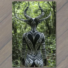 Art Print  Woman Body Paint Horns Tribal Gothic Fantasy Nature Mystical Forest A