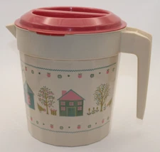 Pitcher 48 Oz  Plastic Packerware Red Lid Cottage Print Made In USA Vintage
