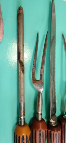 8-Vintage Crown Crest Sheffield England Carving Set Plastic Handle Elk Sharpener - Picture 14 of 18