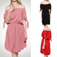 Women's Tie Sleeve Short Sleeve Off the Shoulder Dress