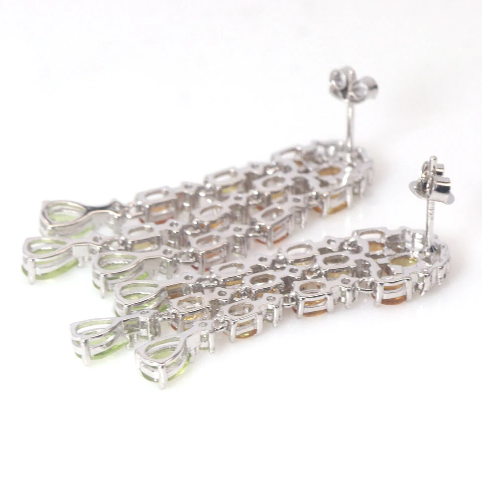 Pendientes de plata de ley 925 con peridoto verde y zafiro amarillo con piedras preciosas sin calentar Foto 3 de 4