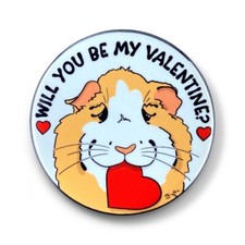Tan Guinea Pig Valentine Pinback Button Handmade Gift 2.25"