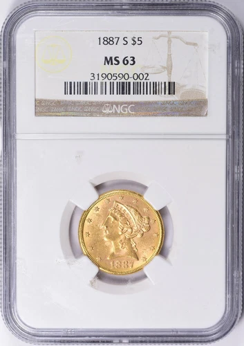 1887-S LIBERTY HEAD HALF EAGLE $5 GOLD NGC MS63