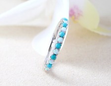 Natural Turquoise And Opal Gemstone Half Eternity Band Ring 925 Sterling Silver