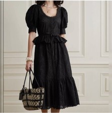 Ulla Johnson Elodie Anglaise Broderie Midi Dress Size 2 Eyelet Black NWT $995