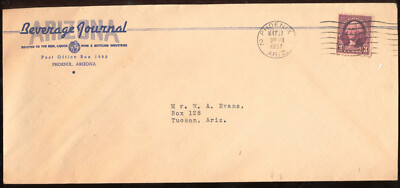 1937 Arizona Beverage Journal Envelope Phoenix Beer Wine Liquor Mag Apache Era!