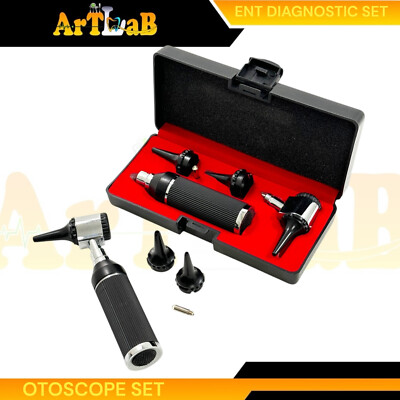 EXCELLENT OTOSCOPE KIT/SET LED OTOSCOPE 3.5v BLACK W/HARD CASE + BULB + SPECULA