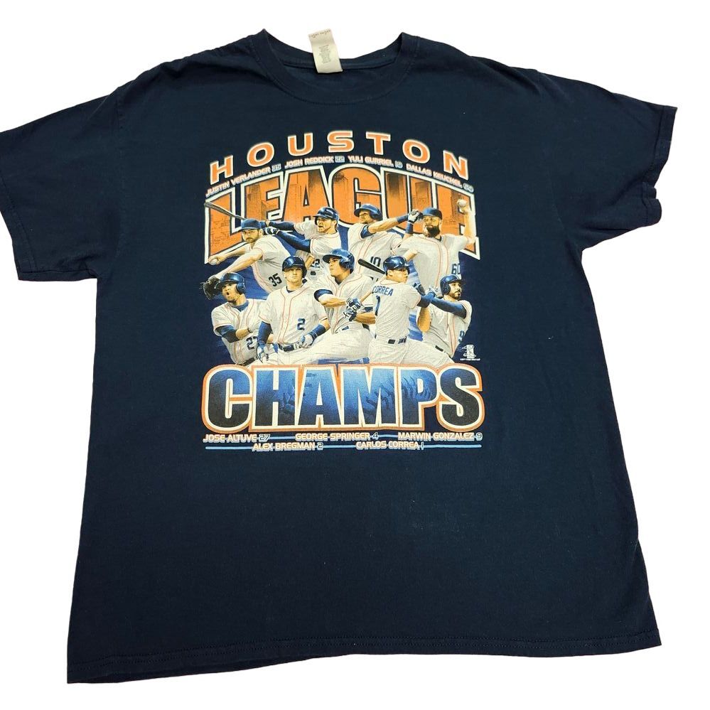 Houston League Champions Baseball Team Graphic T-Shirt Navy Blue Commemorative L