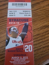 Syracuse Orange Virginia Cavaliers Basketball Ticket 3/2/15 Rakeem Christmas