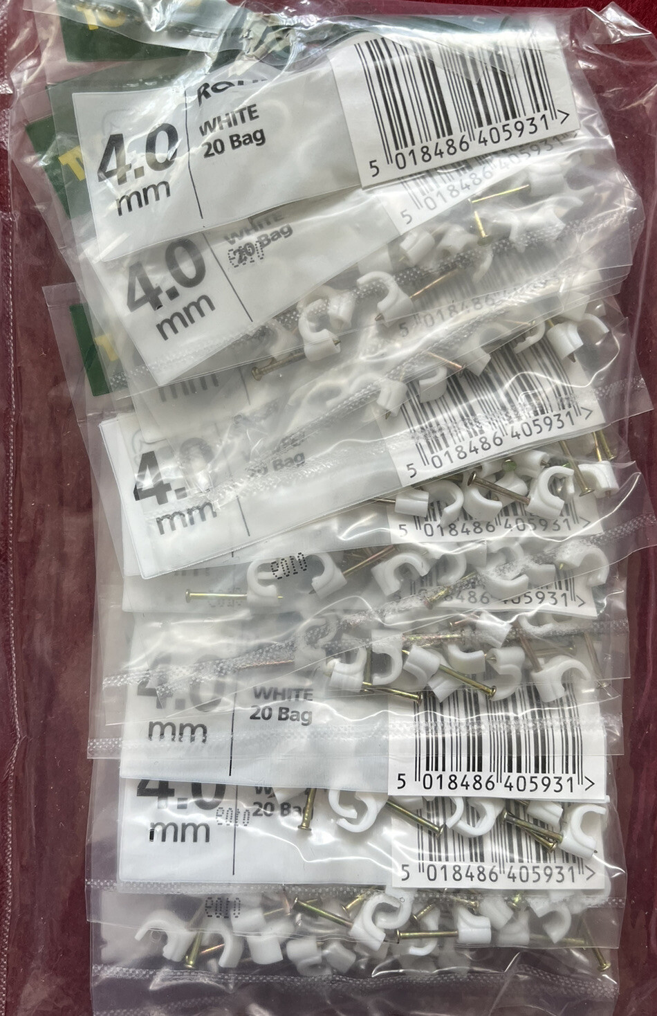 200 Pack Of White Round Cable Clips For Wall Mounting Cables -4.0mm.