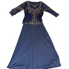 Pisarro Nights Size 10 Beaded Mesh Gown Formal Dress Blue Long Sleeve NWT Flaw