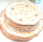 Q Squared Tan White Wavy Medallion Paisley MELAMINE  4 Dinner and 4 Salad Plates