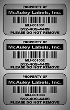 1.5" x .75" Custom Mat Silver Metalized Polyester Asset Labels / Property Tags