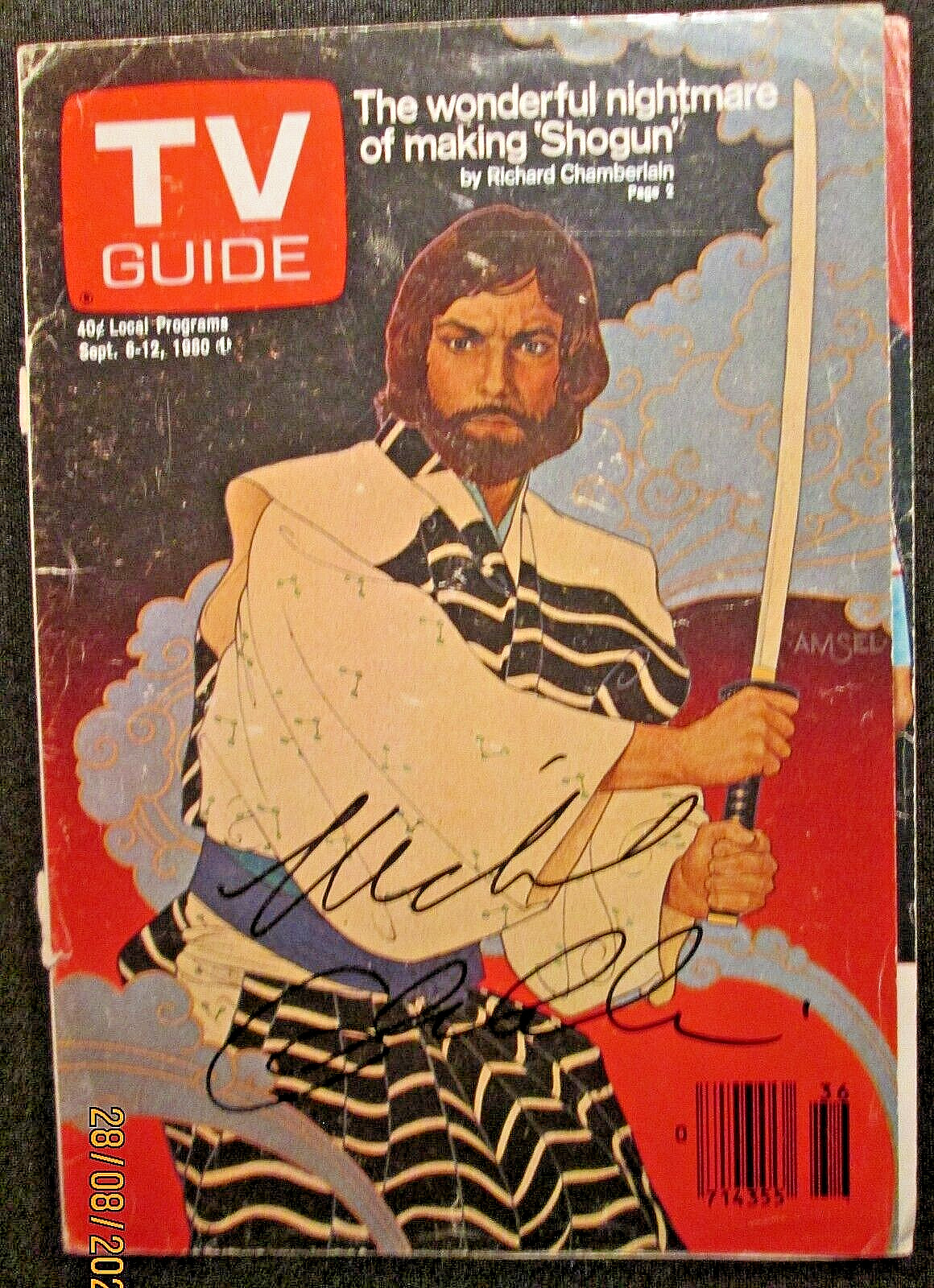 RICHARD CHAMBERLAIN: (SHOGUN) HAND SIGN AUTOGRAPH TV GUILD COVER ( CLASSIC TV)