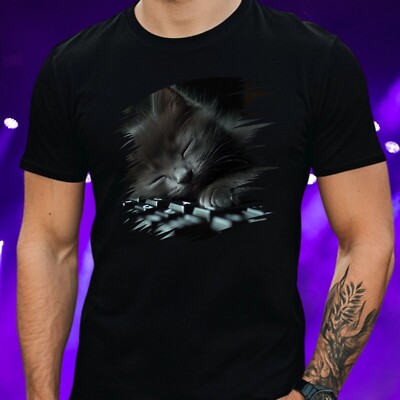 Mens Cat Keyboard Print Cotton T-Shirt Size XS to 5XL