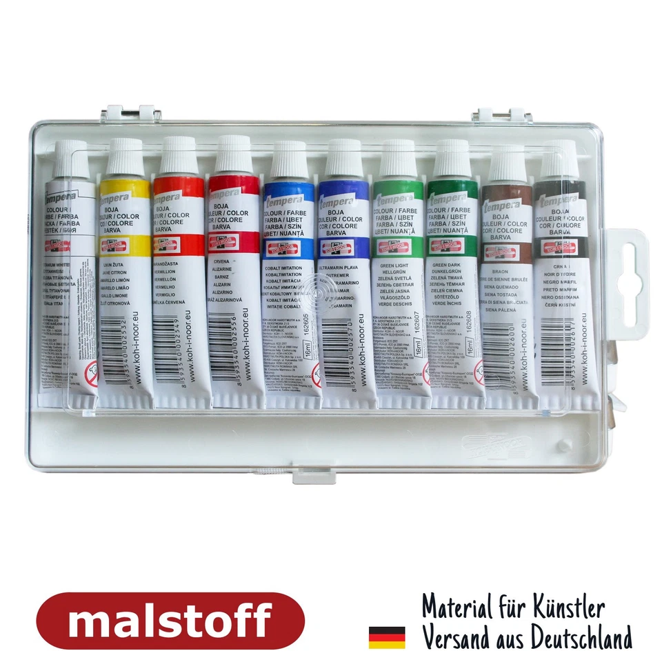 Temperafarben Set mit 10x 16ml Tuben Koh-I-Noor bei Malstoff
