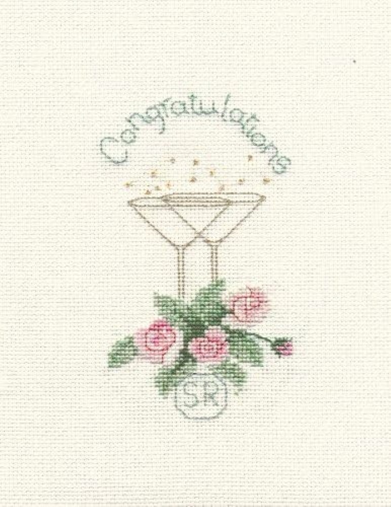 Bothy Threads Cross Stitch Kit - Congratulations Roses & Champagne Card