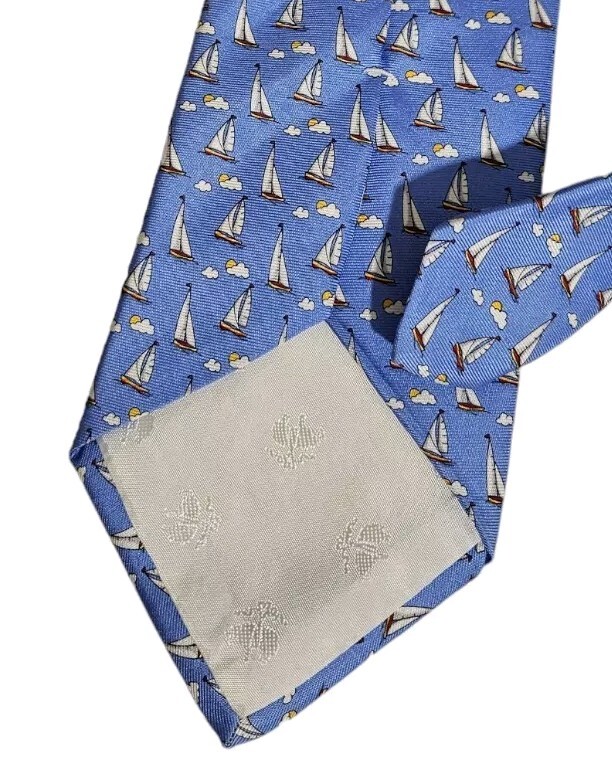 BROOKS BROTHERS XL Blue Sailing Boat Silk DESIGNER Tie USA  Brooks Brothers Silk Tie Light Blue Sailboats Boats Sailing Nautical Rope READ main image 1