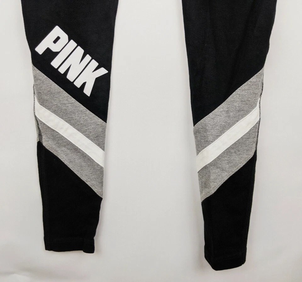 Victoria's Secret ROSA Leggings Para Mujer XS Negro Gris Yoga Logo Mezcla de Algodón Foto 3 de 4