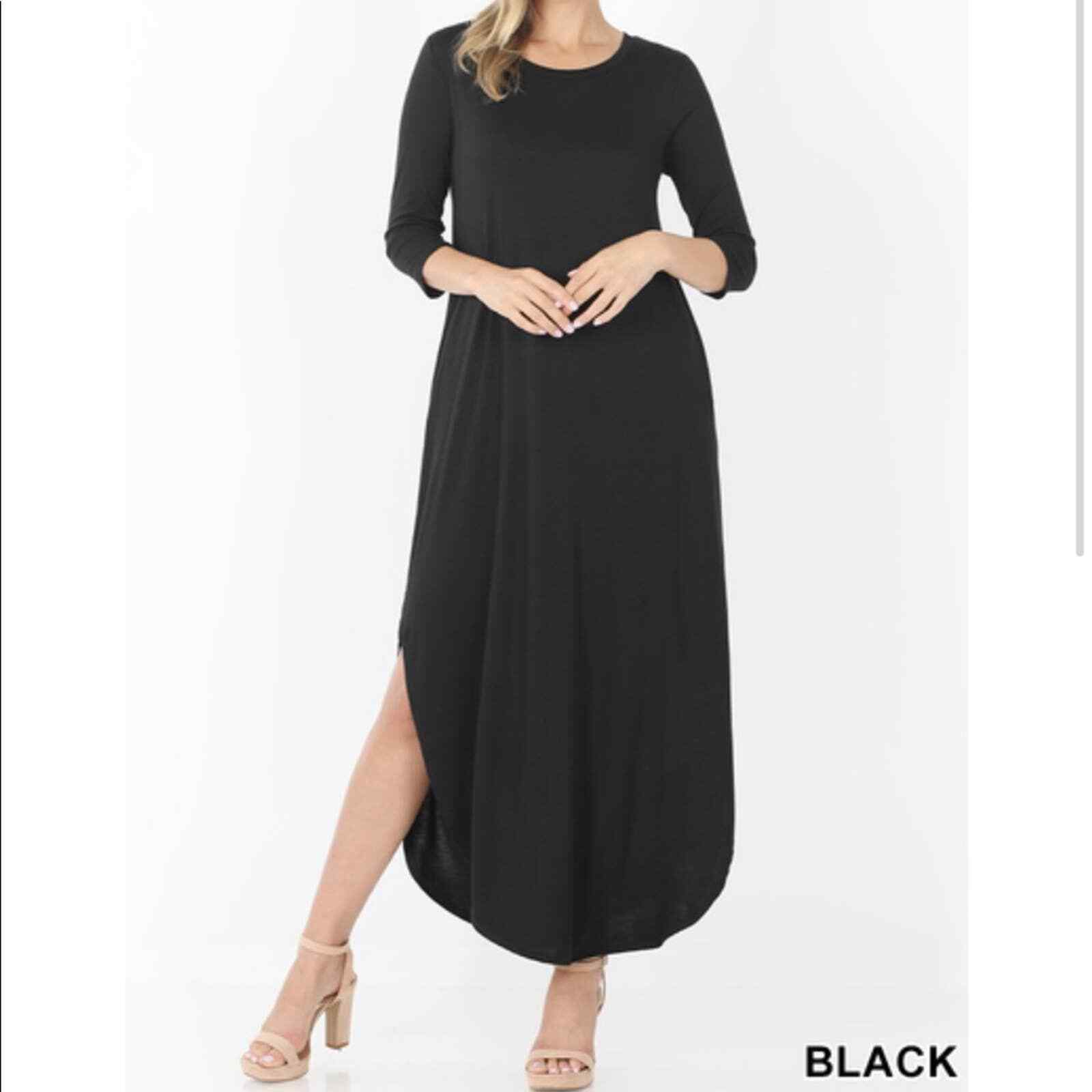 BLACK 3/4 sleeve maxi dress with 