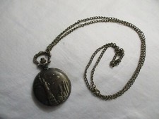 The Statue of Liberty Pocket Watch Bronze Tone Round White Face Collectible