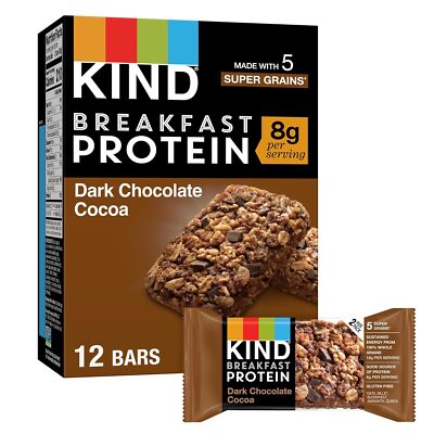 KIND Breakfast, Dark Chocolate Cocoa, 8g Protein, 1.76 OZ Packs (6 Count)