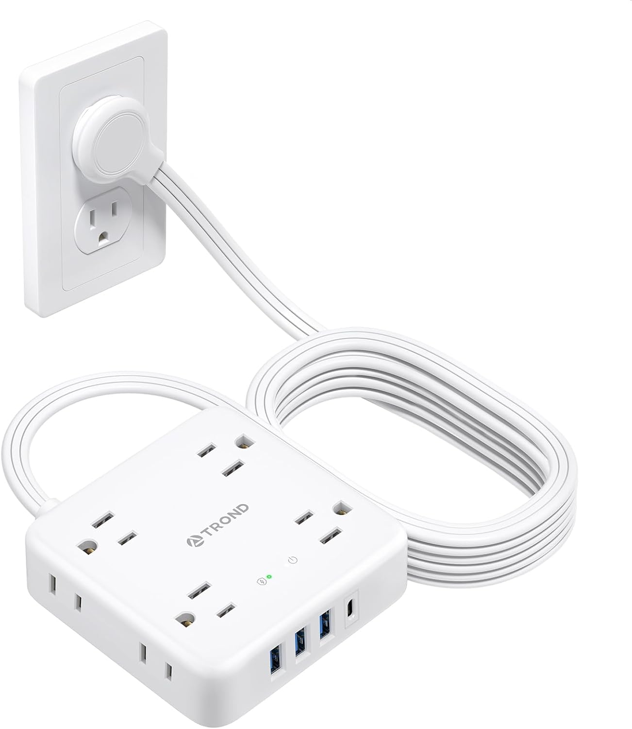 Surge Protector Power Strip with USB, Ultra Thin Flat Plug 10Ft Extension Cord 1-image