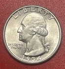 1934 P Washington Silver Quarter, About Uncirculated (AU) to Uncirculated (BU).