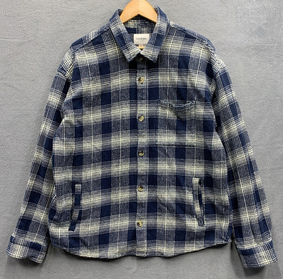 GoodFellow & Co Button Up Flannel Shacket Men Blue Check Long Sleeve Pockets XL