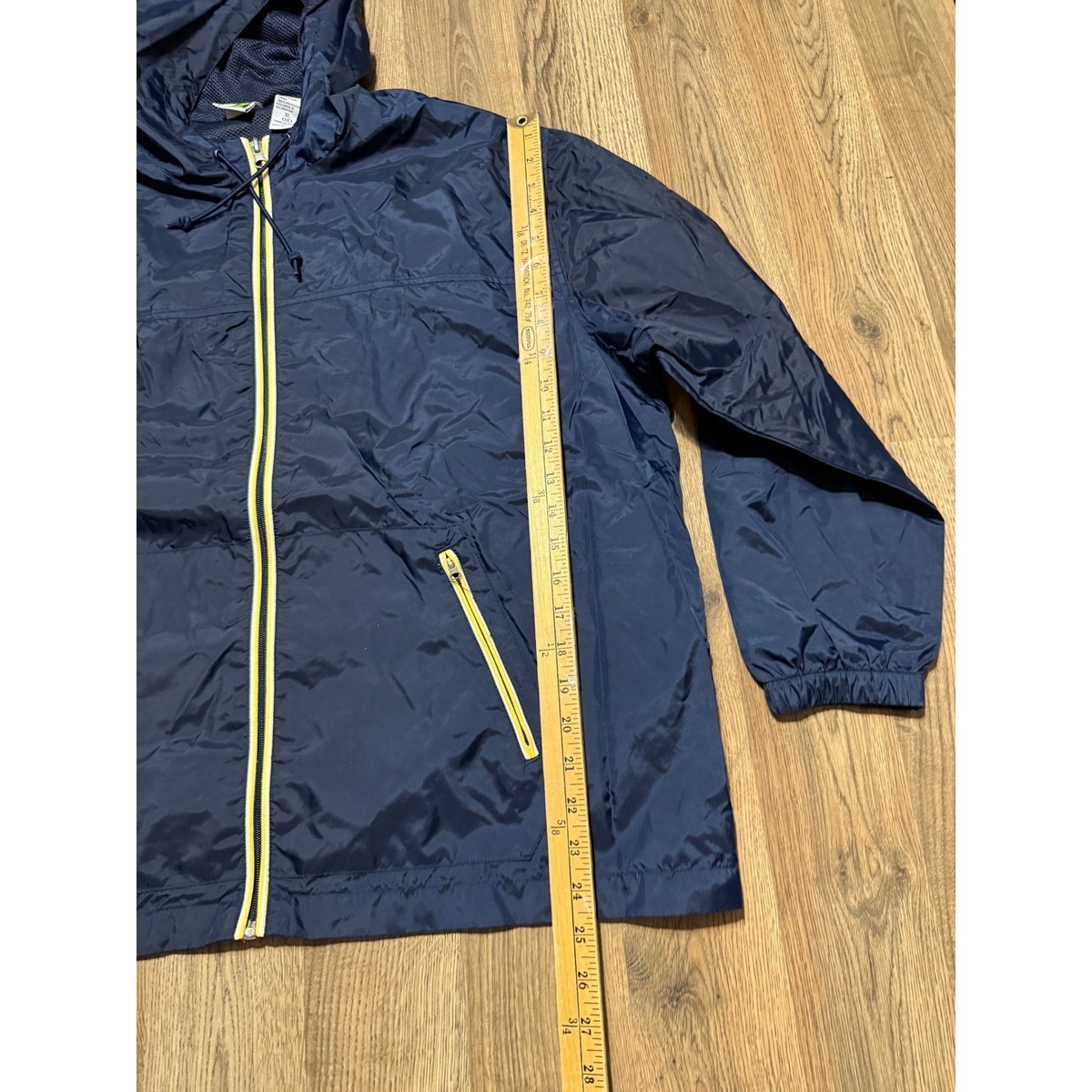 Vintage Navy Blue Windbreaker Jacket Neon Yellow Zip Hooded Mesh