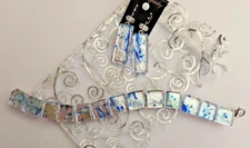 Handcrafted Fused Silver/Blue Dichroic Glass Bracelet /Bonus Earrings