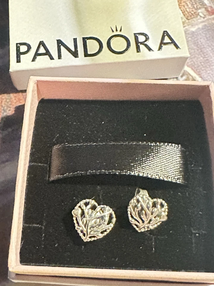 Original Pandora Silber Blühende Herzen Baum der Liebe Ohrstecker - Bild 3 von 4